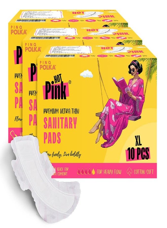 PINQ POLKA Hot Pink Sanitary Pads 30 Pcs Rashfree Cotton Feel | Leak Protection| Toxic Free | Wider Back & Wings Pads for women - Image 1